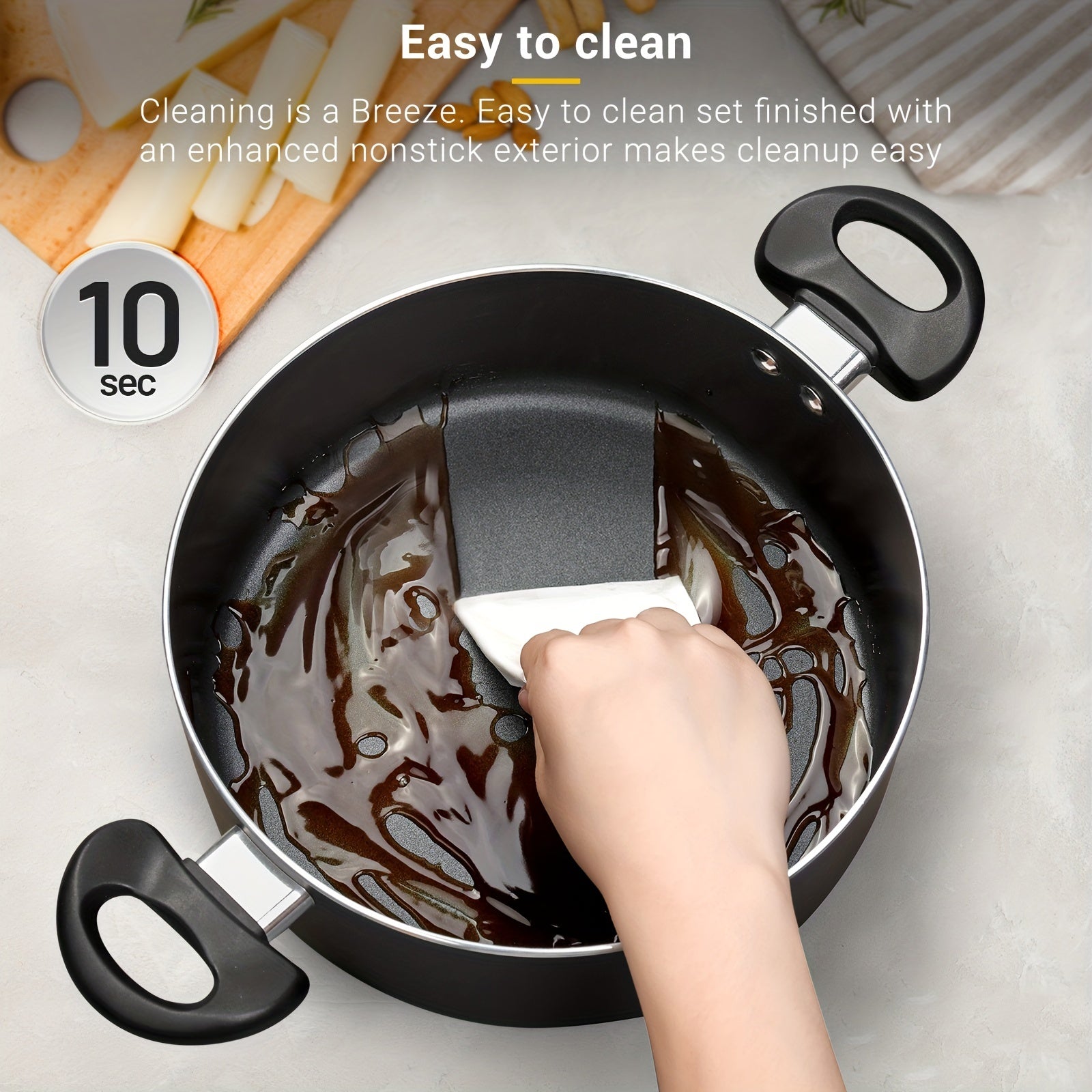 Juego de utensilios de cocina de aluminio antiadherente de 6 piezas con compatibilidad para inducción, que incluye sartén y olla de stock