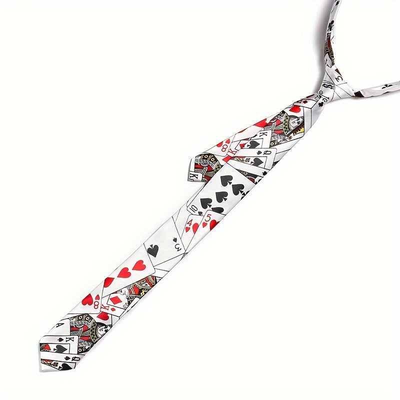 Men's Striped Tie with Playing Card Design for Weddings Groomsmen and Students
