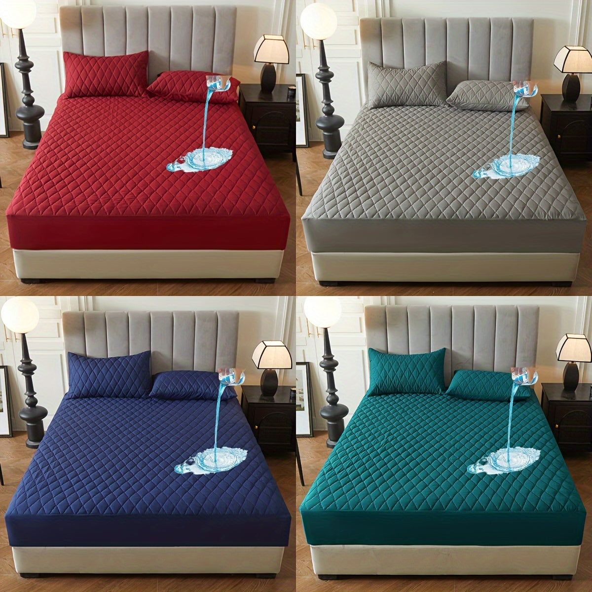 Suv o'tkazmaydigan yostiq himoyachisi, bir-biriga qo'shilgan rangli qatlamli dizayn, suv o'tkazmaydigan, sirpanmaydigan yotoq qoplami