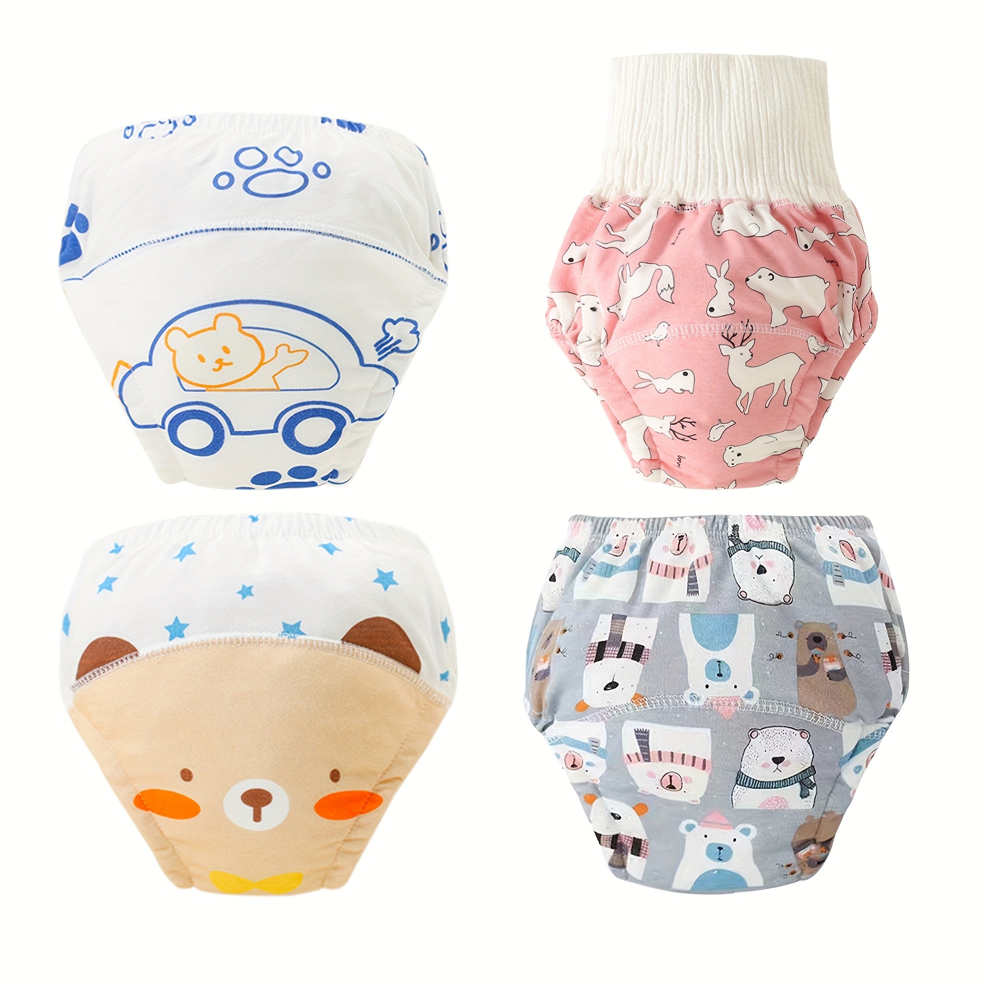 Juego de 4 pantalones de entrenamiento reutilizables para niños pequeños de tela de punto a prueba de fugas y cómodos