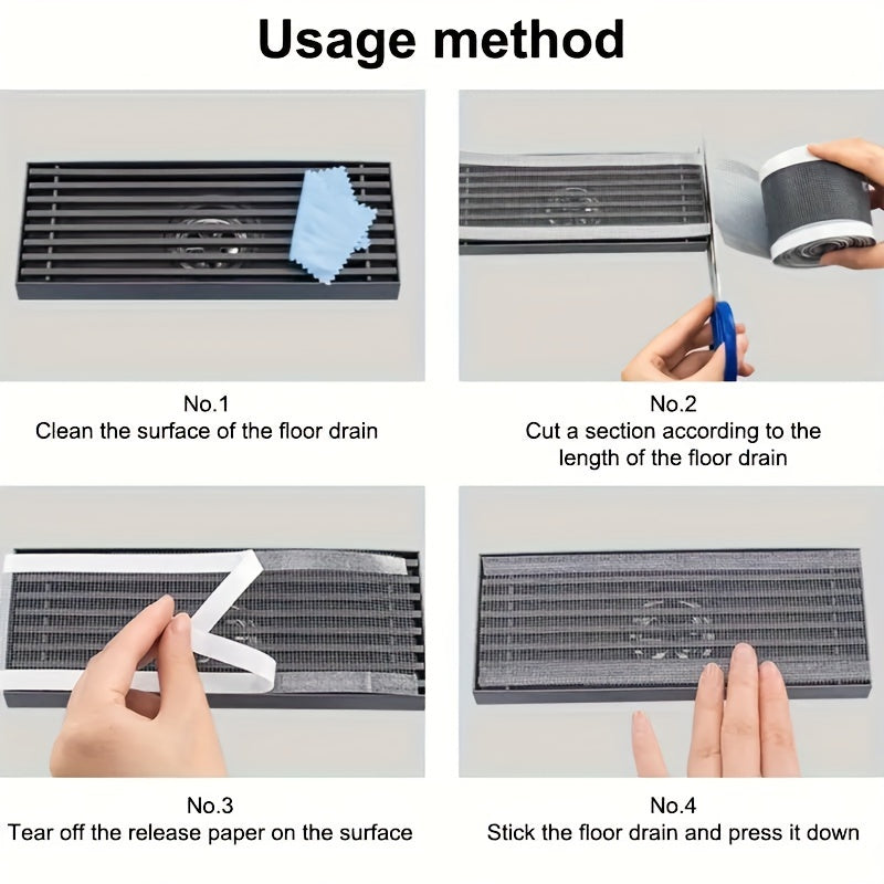 Disposable Shower Drain Hair Catcher Roll 5m Self-Adhesive Polyester Mesh Strainer Waterproof Moisture-Resistant