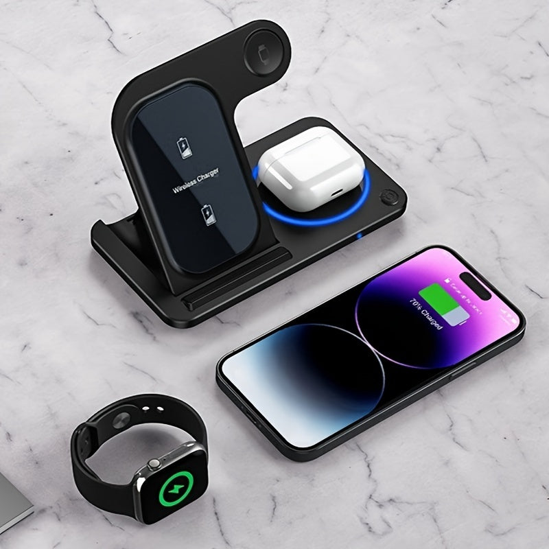 Foldable Wireless Charging Station for iPhone iWatch Earbuds Fast Charging Hub