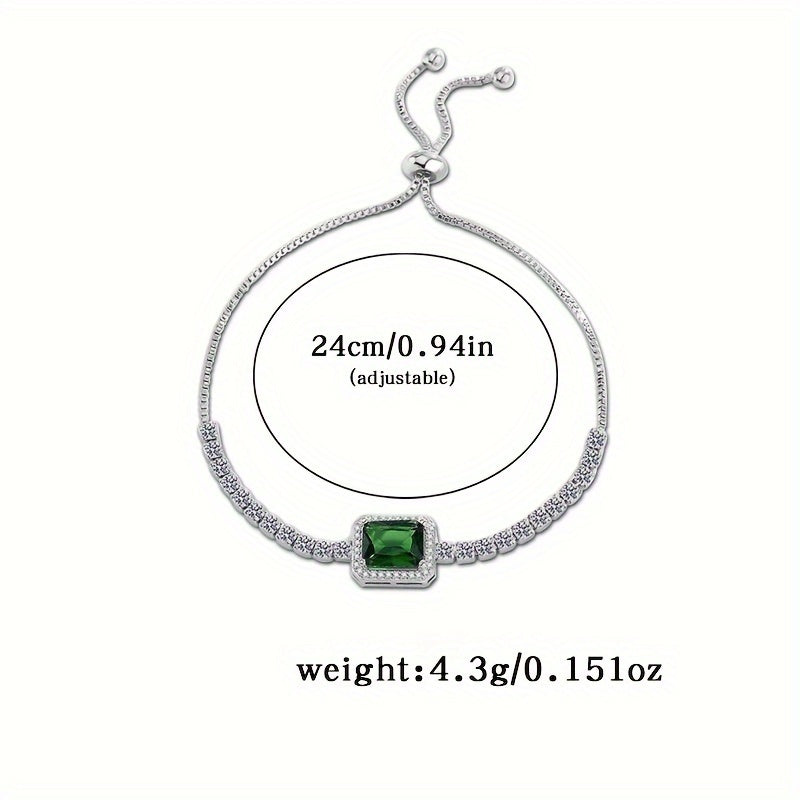 Women's Silver Bracelet with Green Zirconia Stones Adjustable Jewelry for Daily and Special Occasions