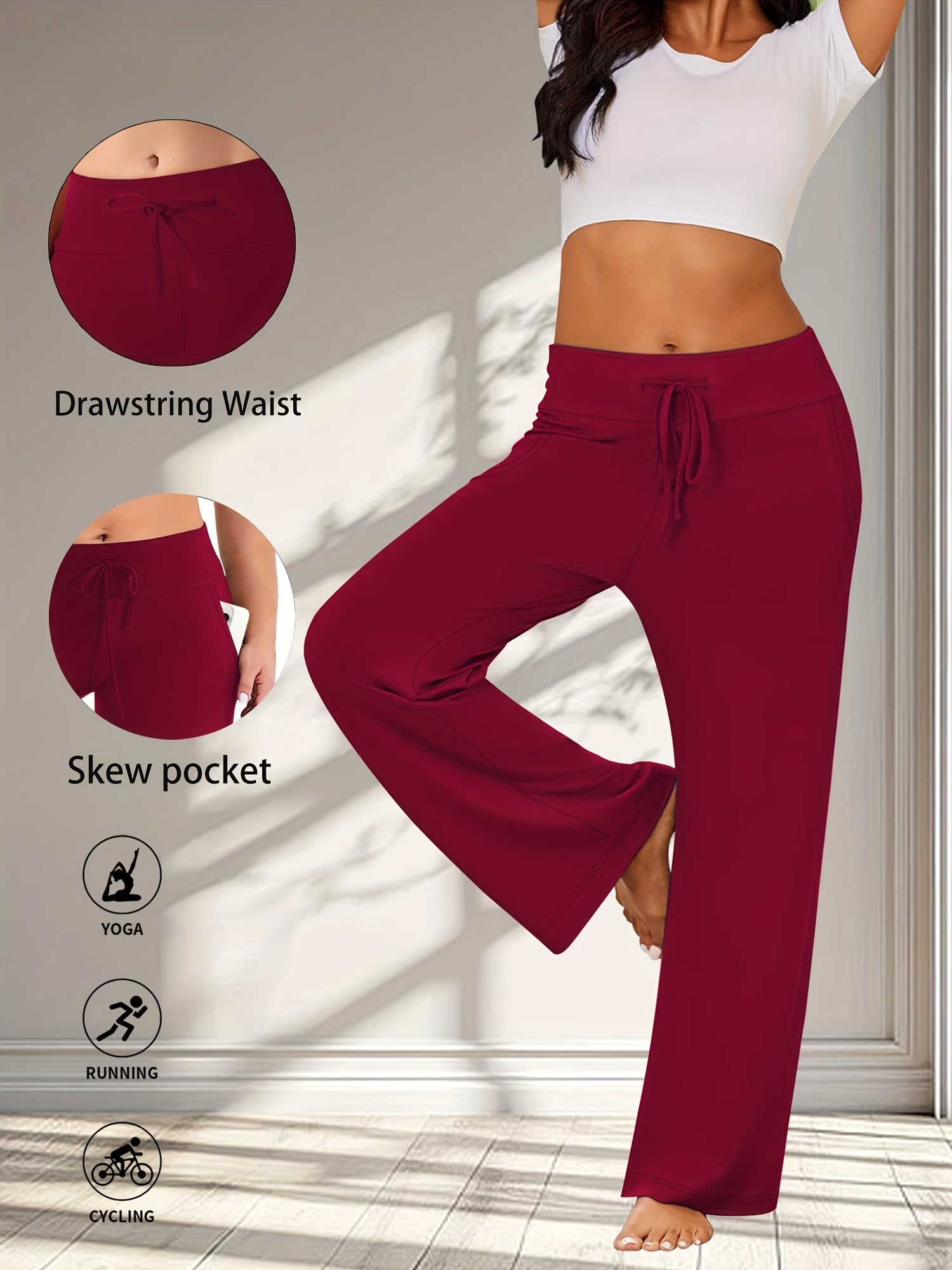 Plus Size Women's High-Stretch Wide Leg Yoga Pants with Pockets