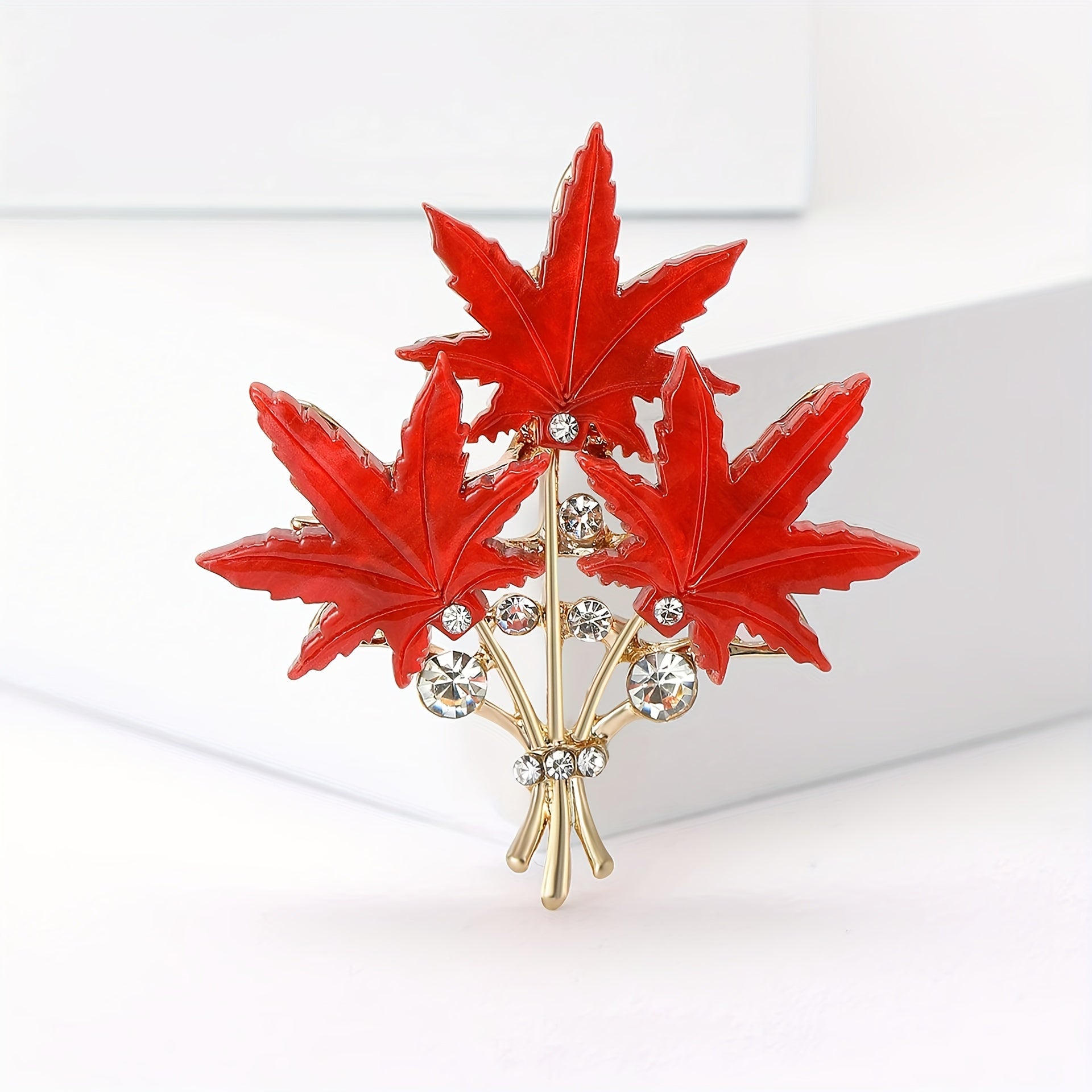 Retro-Inspired Alloy and Acrylic Three-Leaf Maple Brooch for Women