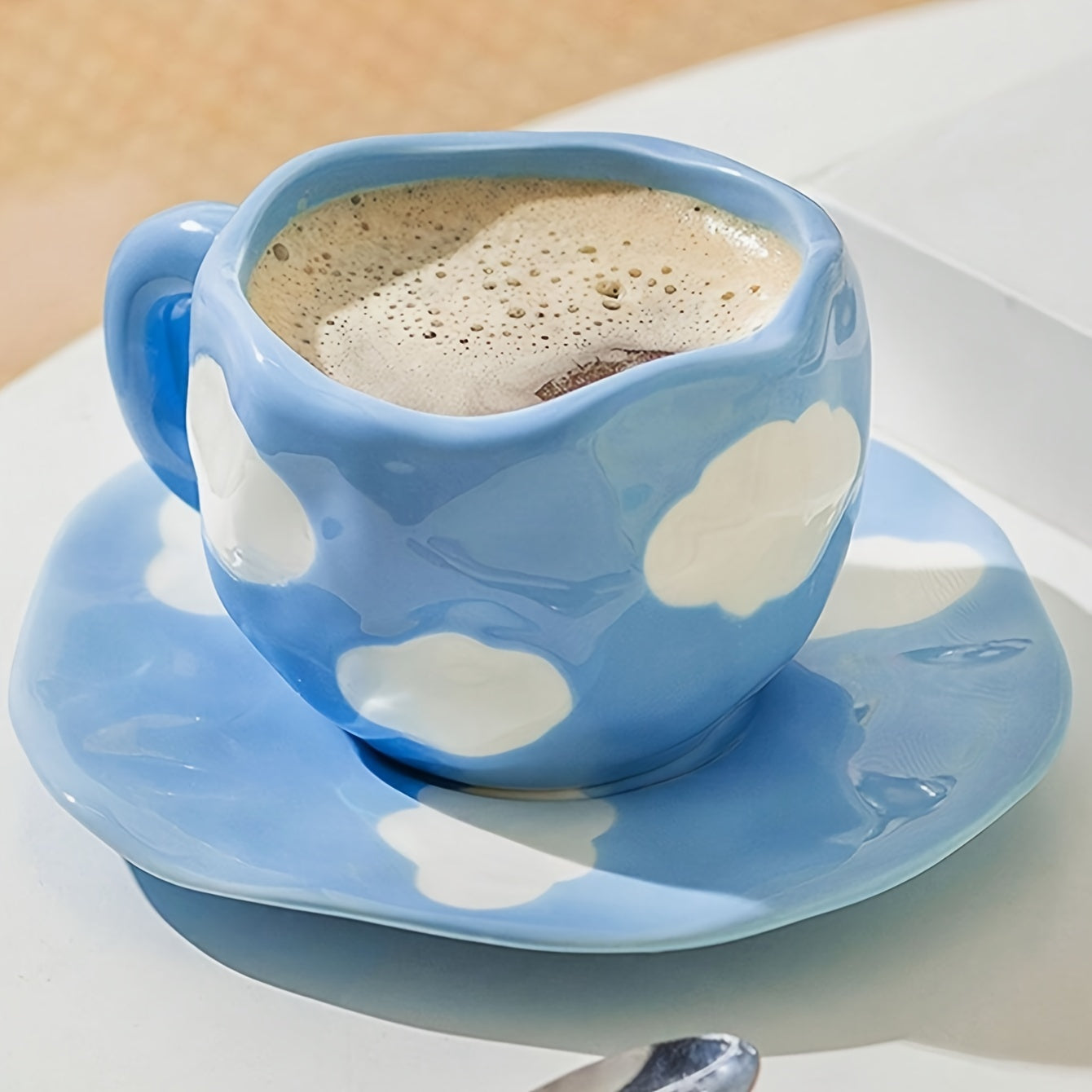Ceramic Cloud-Shaped Coffee Mug with Saucer Reusable Handwash Office Gift