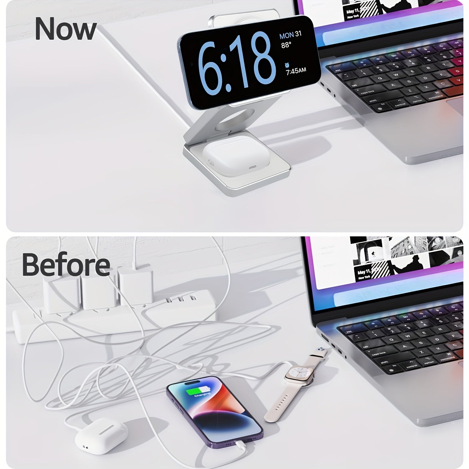 3-in-1 Wireless Charger Fast Charging Magnetic Phone Holder for iPhone, Headphones, Watches