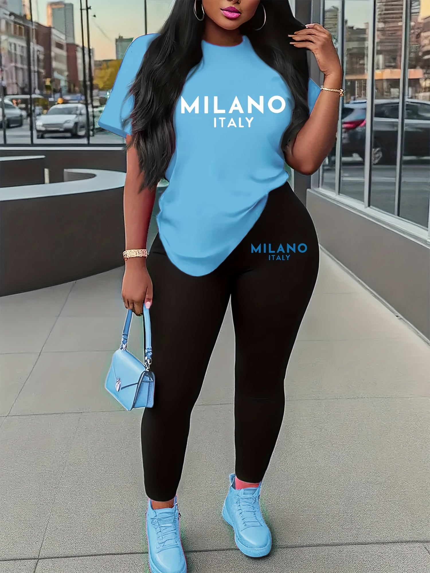 Women's Plus Size Summer Activewear Set Short Sleeve Top Leggings Stretchy Comfortable