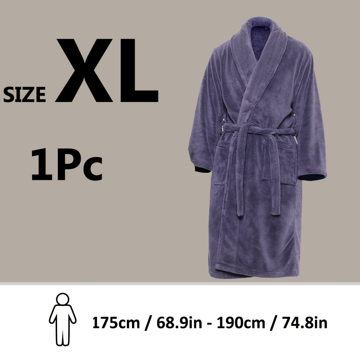 Unisex Fleece Bathrobe with Shawl Collar Soft Machine Washable