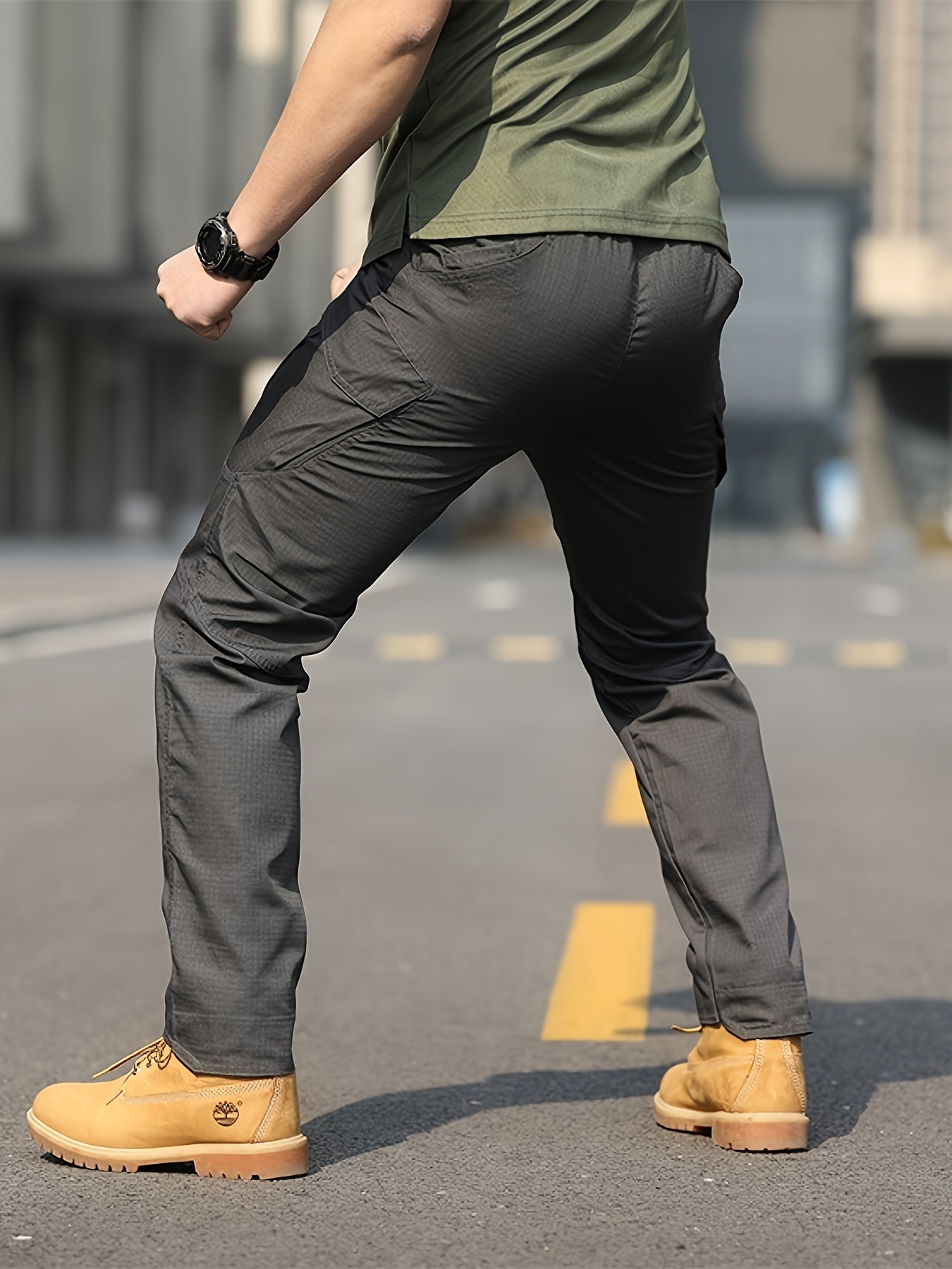 Men's Tactical Hiking Pants with Multiple Pockets Wear-Resistant Polyester for Camping and Outdoor Activities