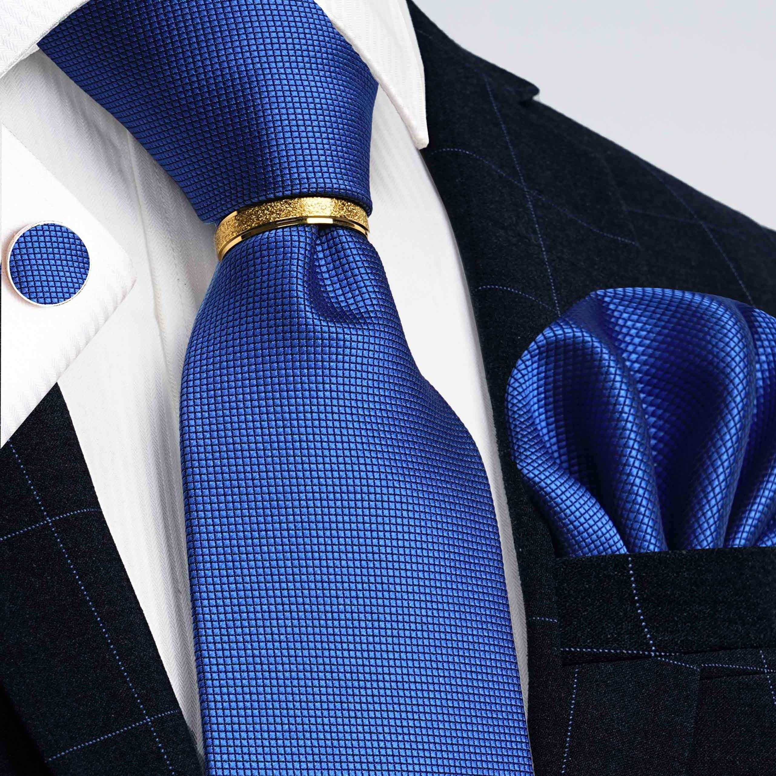 Men's 4-Piece Tie Set Necktie Pocket Square Cufflinks Gold Tie Clip for Weddings Groomsmen Business