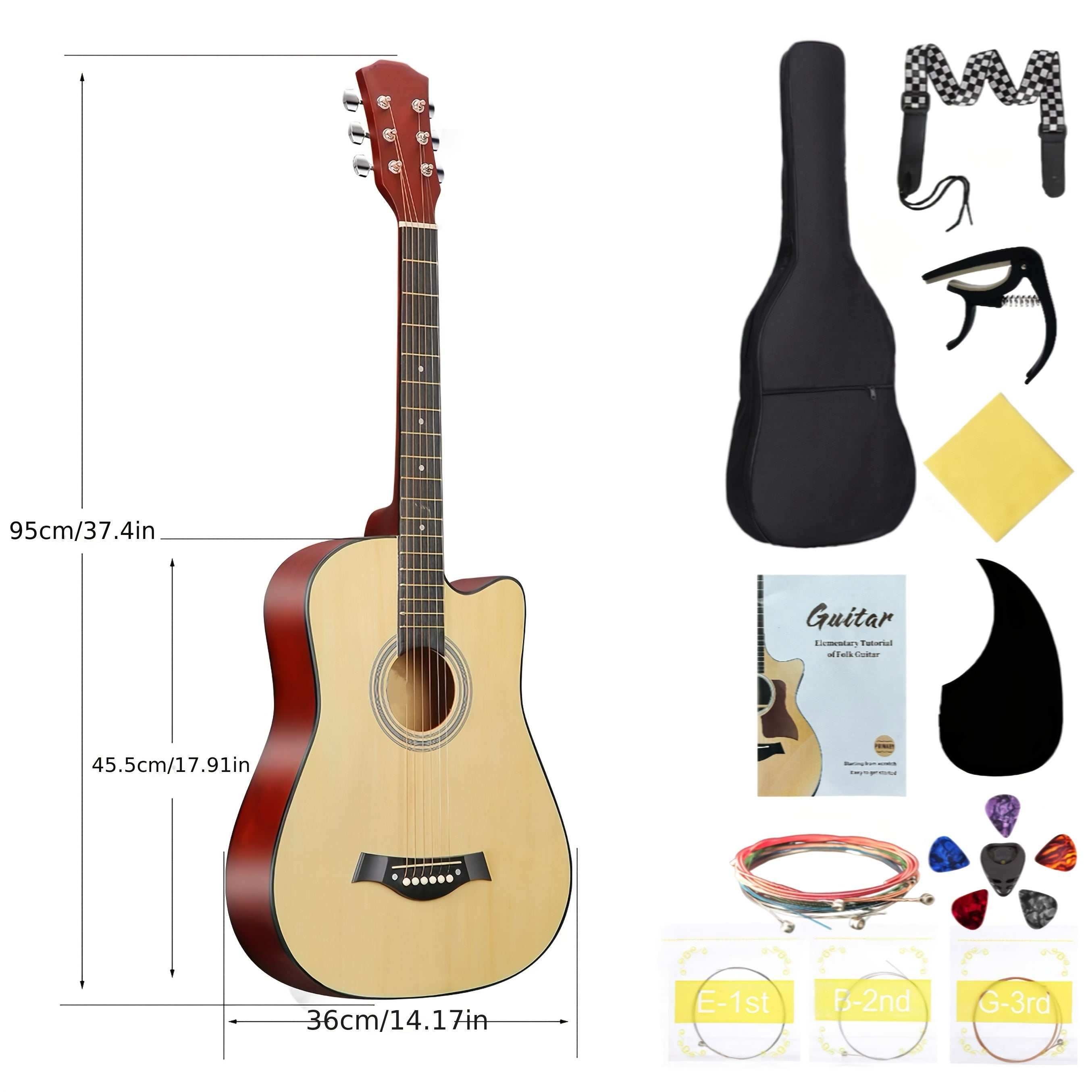 38-Inch Acoustic Guitar Starter Kit for Beginners with Backpack Strap Capo Picks Strings Cloth