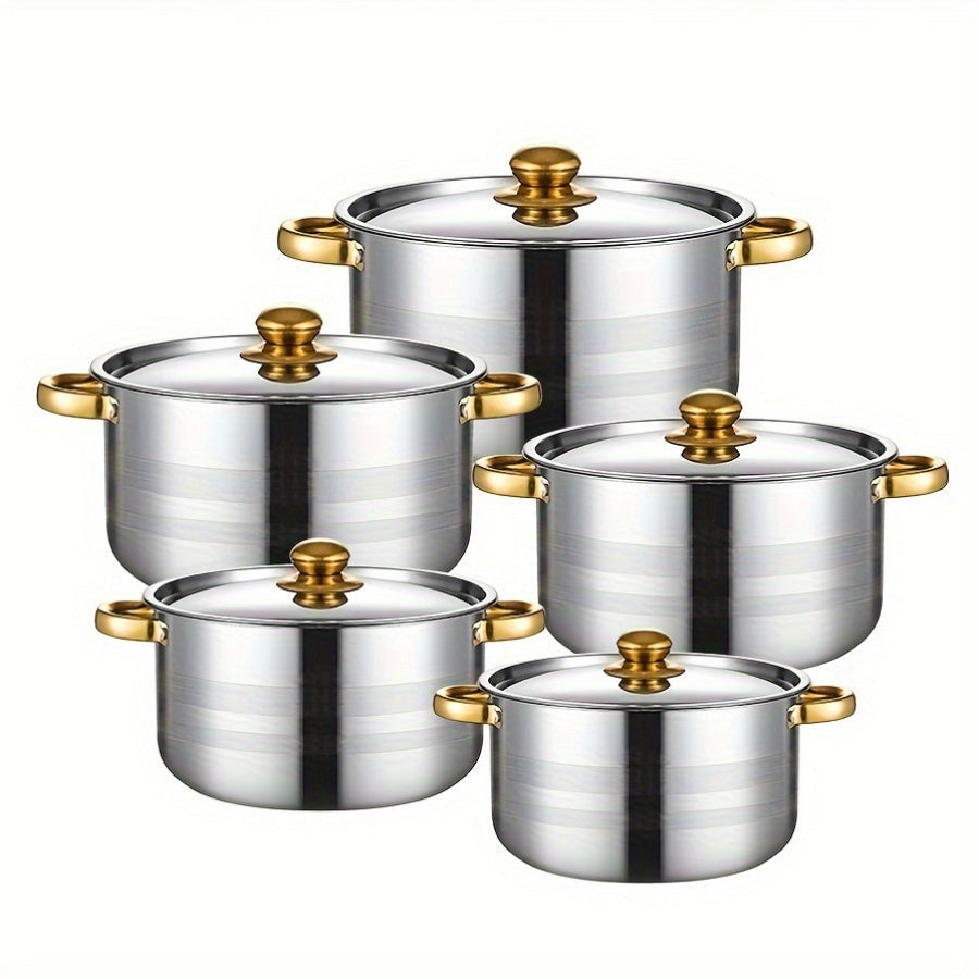 Set of 10 Stainless Steel Saucepan Cookware Set with Lids for Induction and Dishwasher Safe