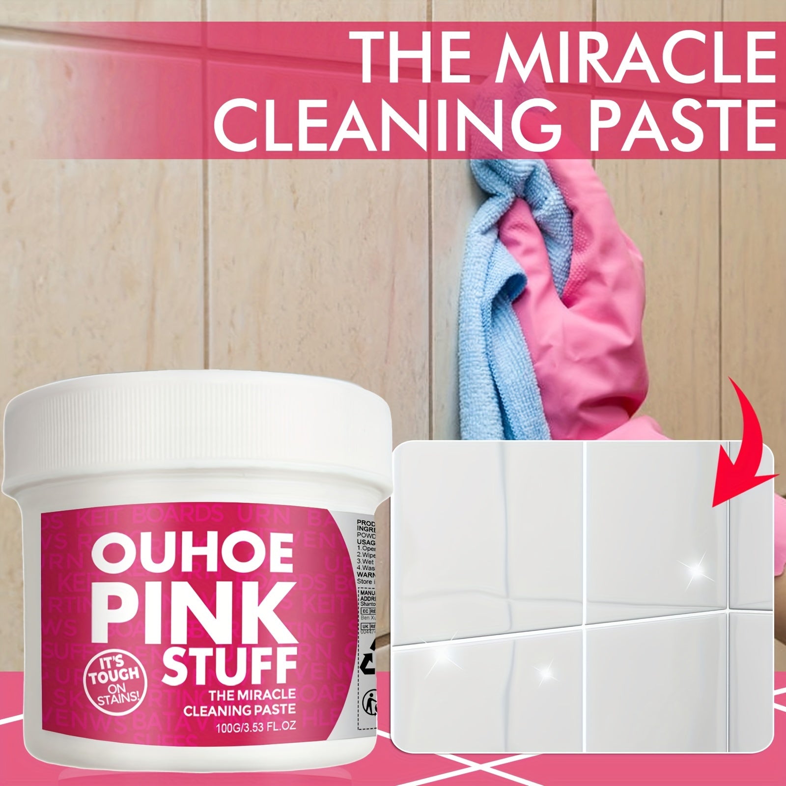 Pink Cleaning Paste for Kitchen Oil Stains Residue Free Gel