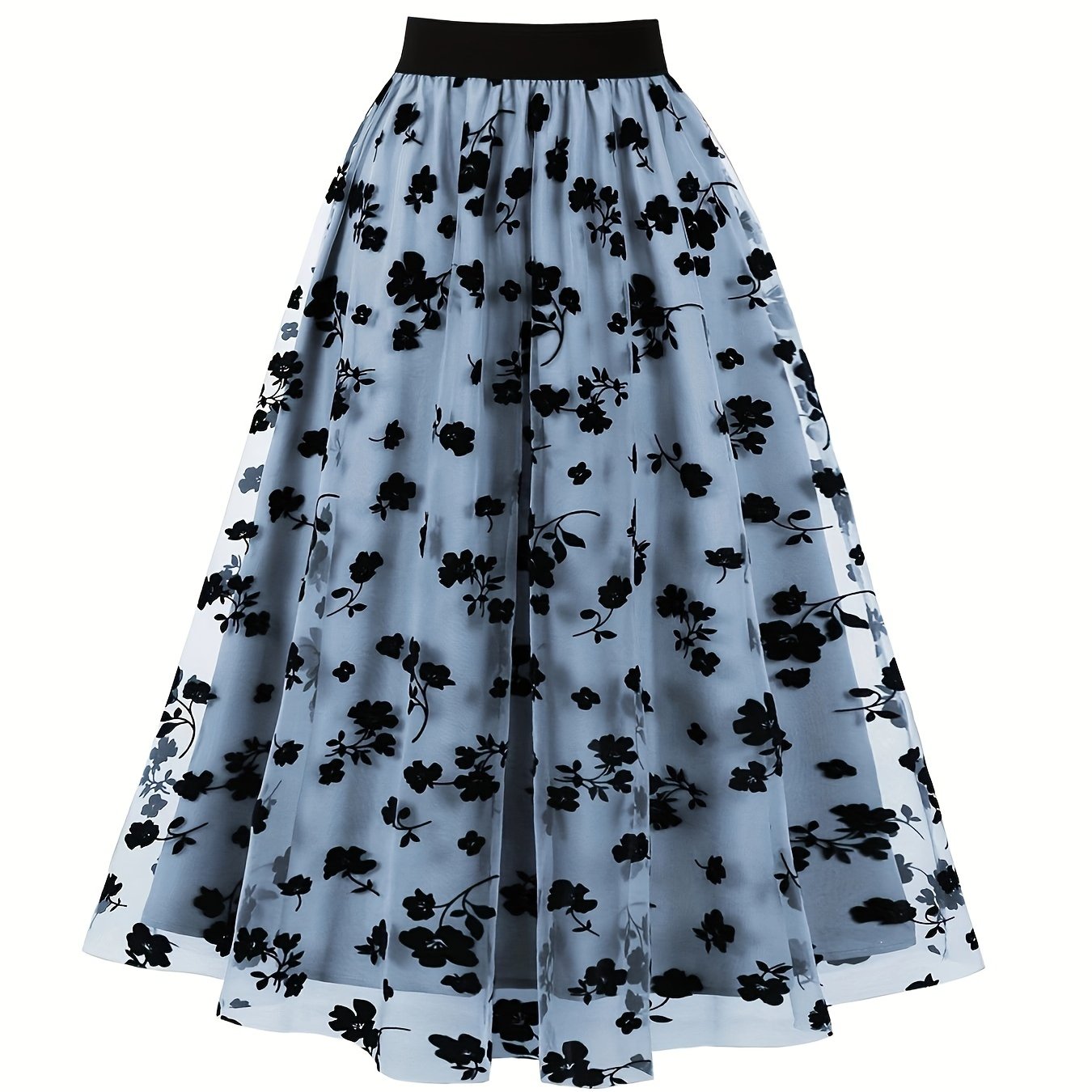 Women's Tulle Skirt with Embroidered Floral Print Regular Length A-Line Casual Style