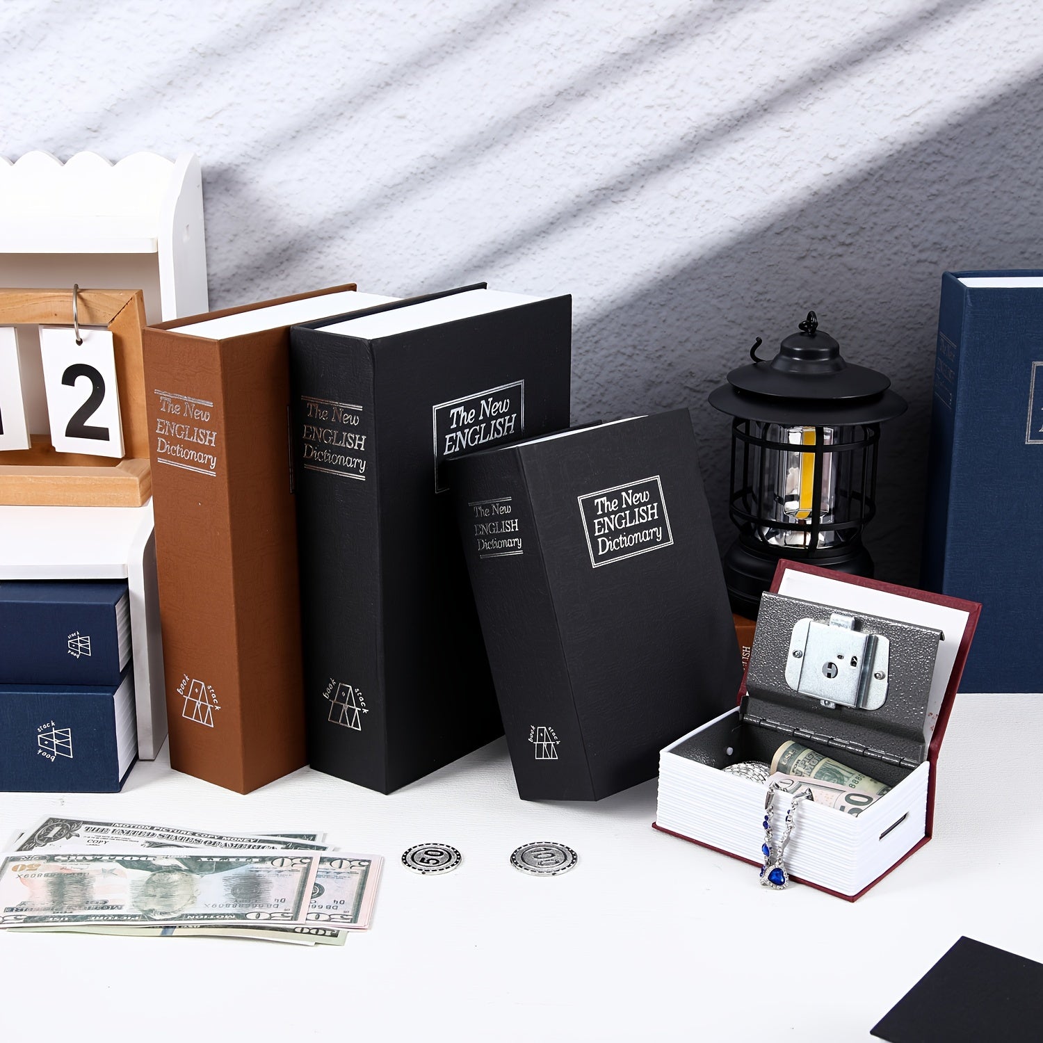 Metal Book Shape Money Box with Password Lock for Valuables Safe Storage