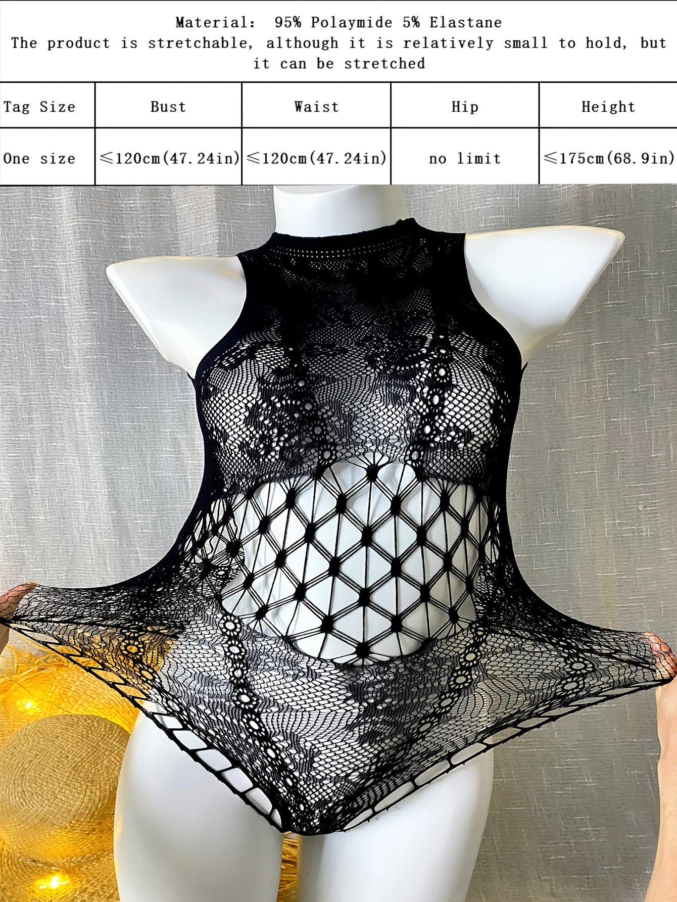 Women Sheer Mesh Bodystocking Plus Size Open Crotch Cover Up