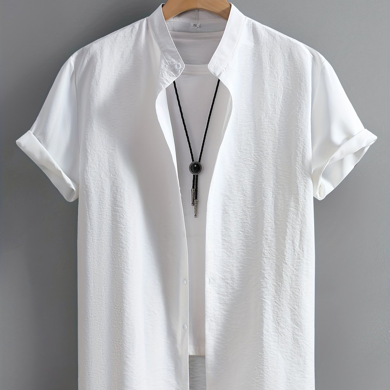 Men's Beige Short Sleeve Dress Shirt Polyester Solid Casual Office Plus Size