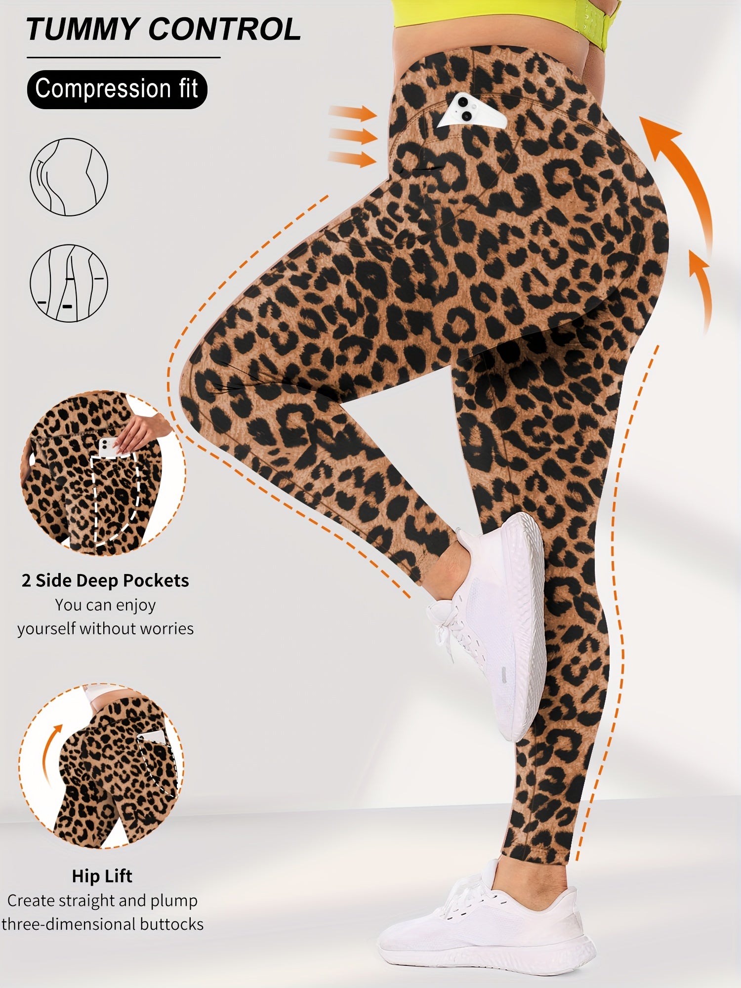 Plus Size Women's Tummy Control Yoga Pants Leopard Print 7/8 Leggings