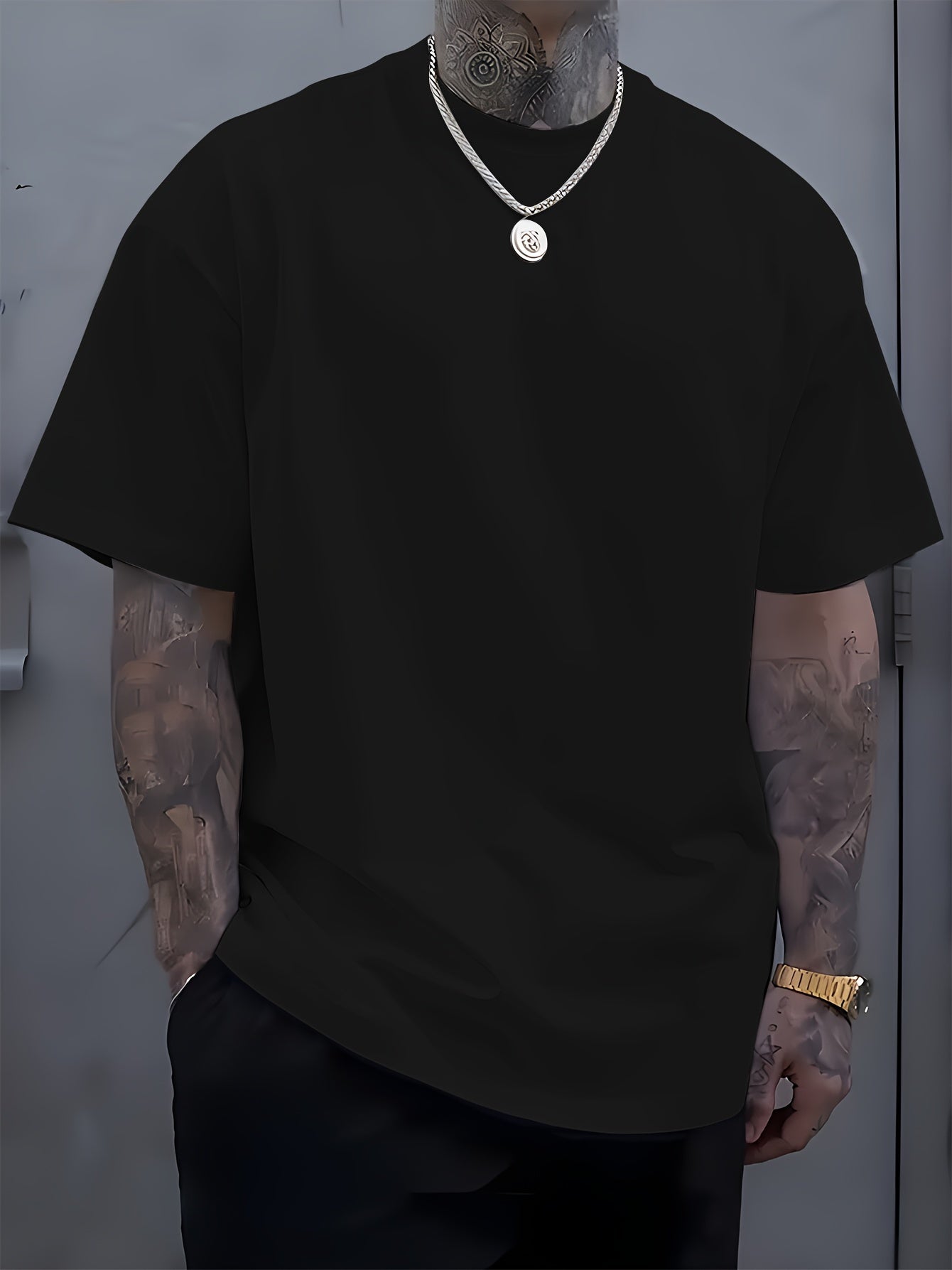 Men's Short Sleeve T-Shirts Summer Solid Color Plus Size Polyester Crew Neck Casual