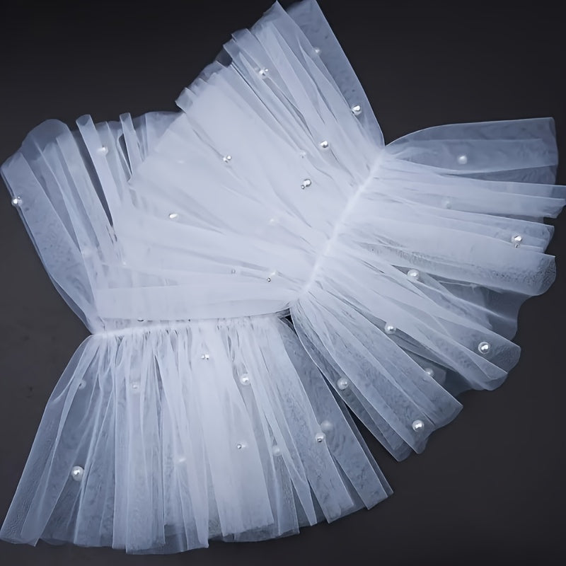 White Mesh Beaded Bridal Wrist Cuffs for Wedding Sleeve Decorations