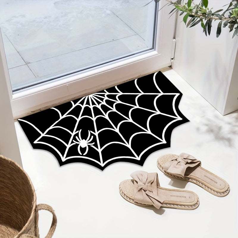 Polyester Halloween Spider Web Doormat Non-Slip Water Absorbent Entryway Rug