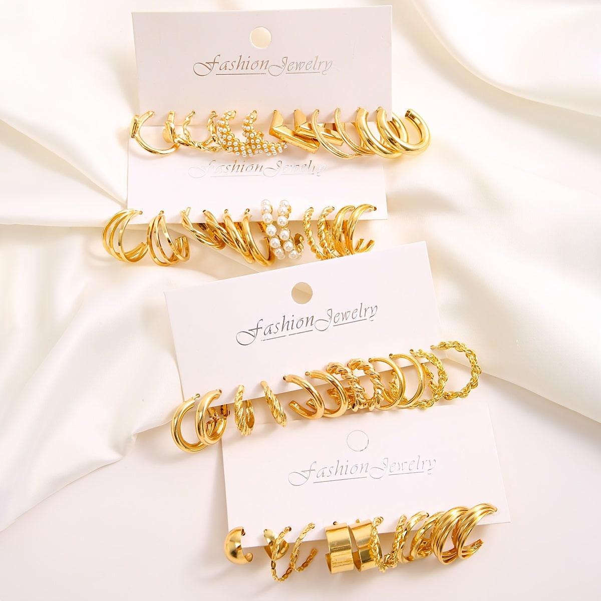48pcs Gold-Tone Hoop Earrings Set Zinc Alloy Stainless Steel Posts Casual Gift Jewelry