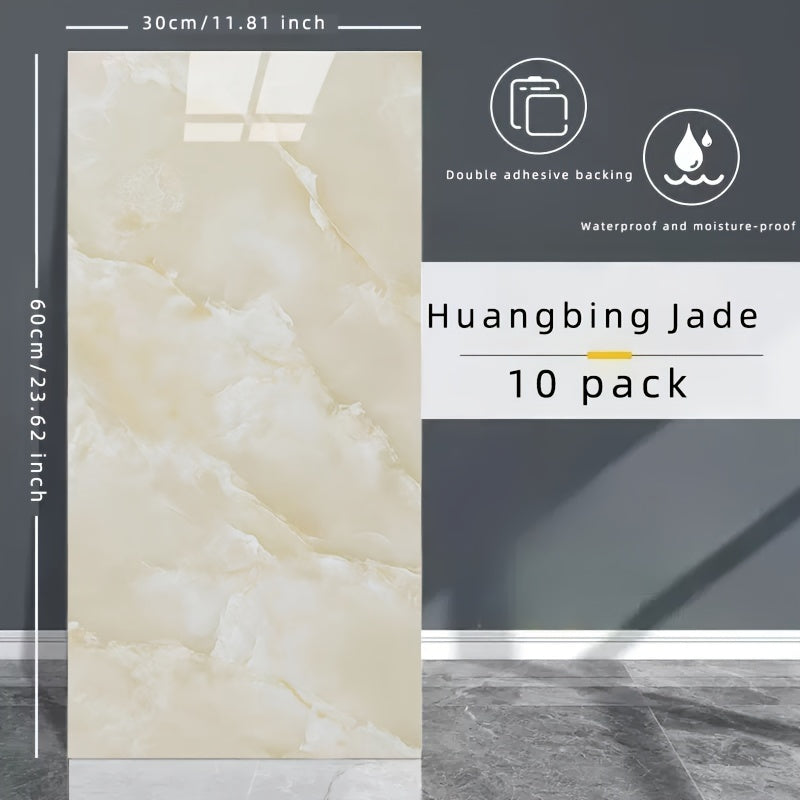 Marble Pattern Wall Stickers Glossy Washable Plastic Rectangular for Kitchen Bathroom