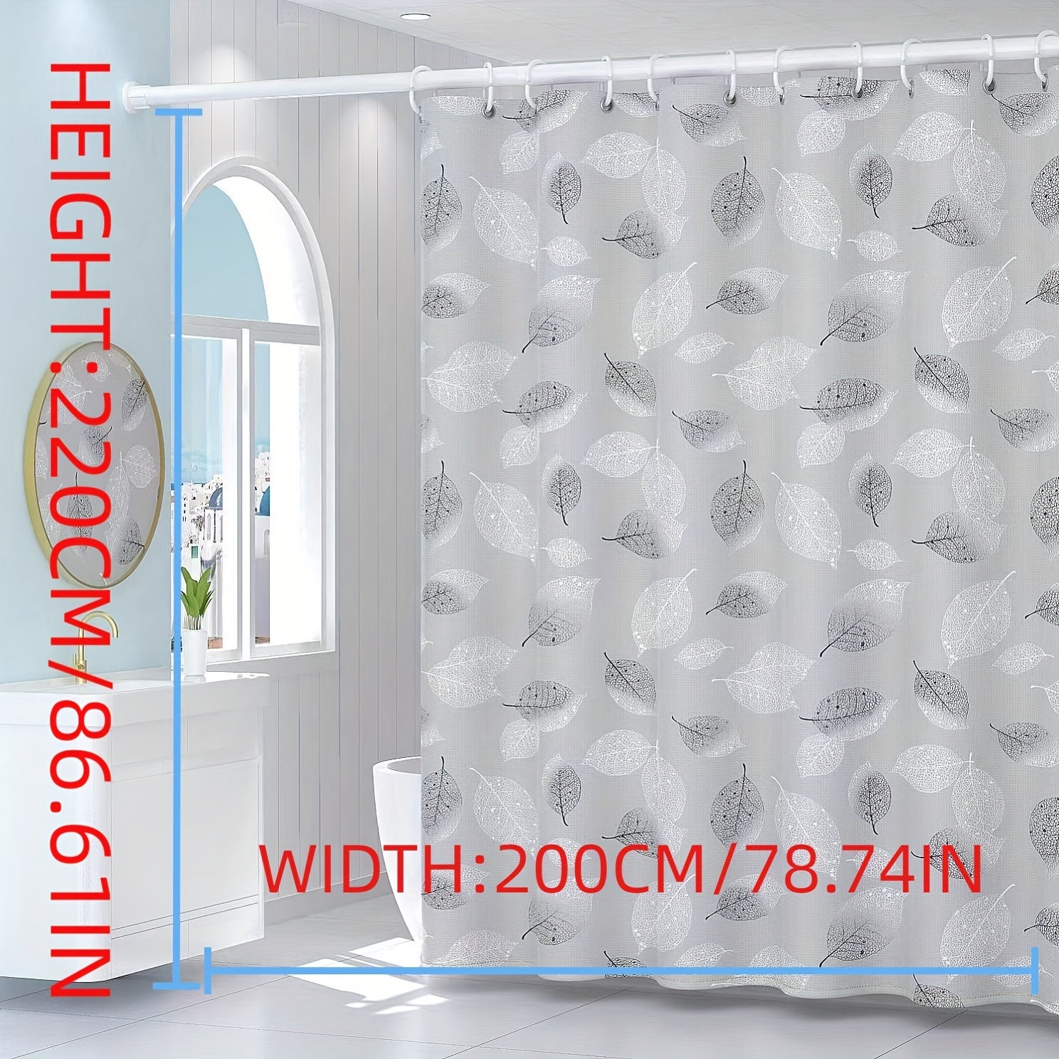 Autumn Leaves Water-Resistant PEVA Shower Curtain with Woven Leaf Pattern and Reinforced Grommets