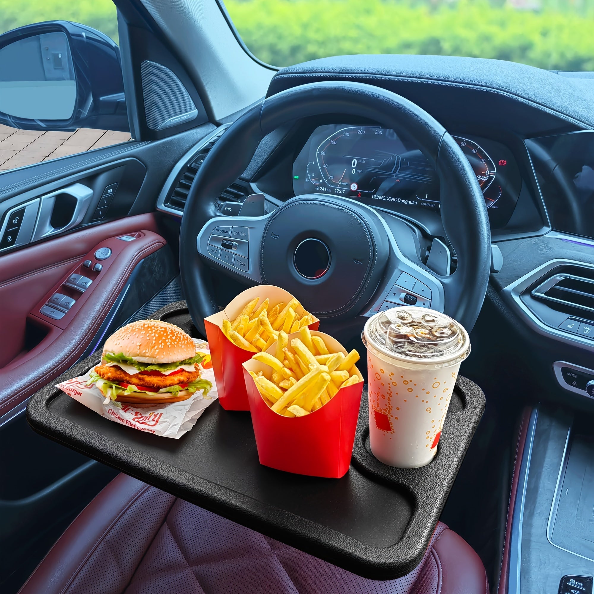 Universal Car 3-in-1 Steering Wheel Tray with Drink Holder and Pen Slot