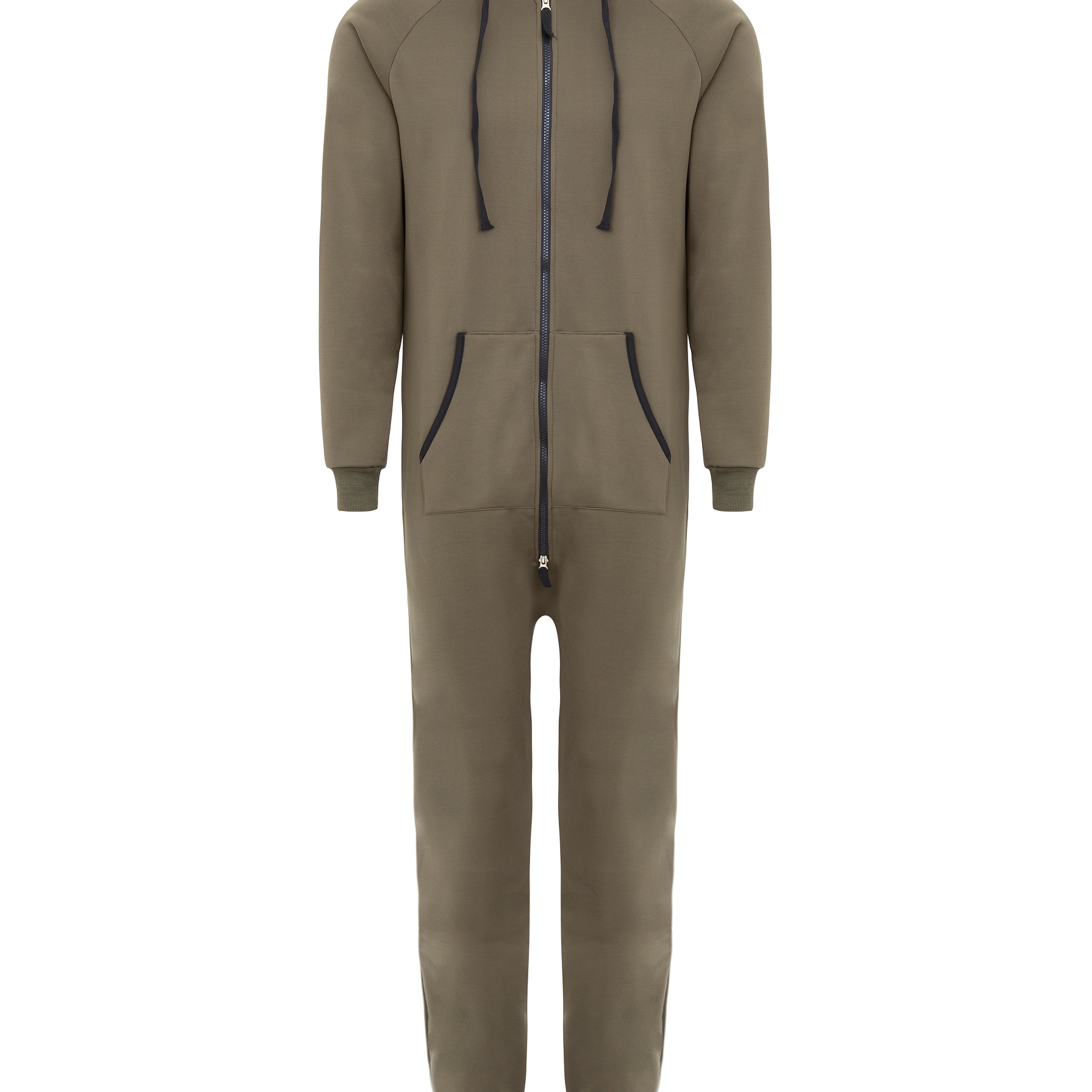 Men's Winter Pajama Jumpsuit Solid Long Sleeve Knit Polyester Hooded Pockets Comfortable Lounge Wear