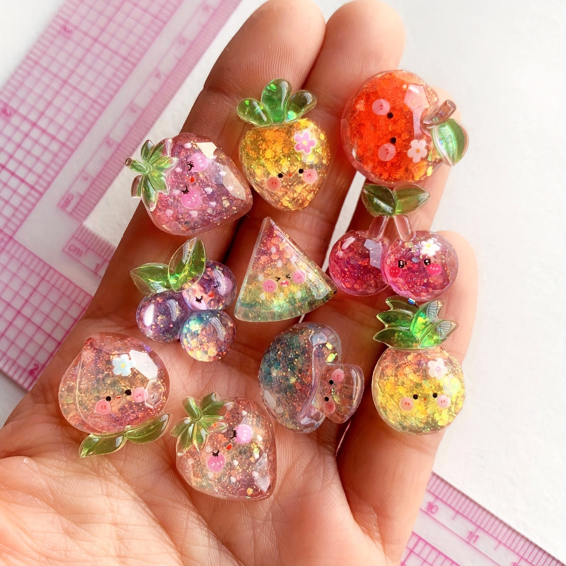 10Pcs Resin Glitter Fruit Shoe Charms for Sandals and Slippers