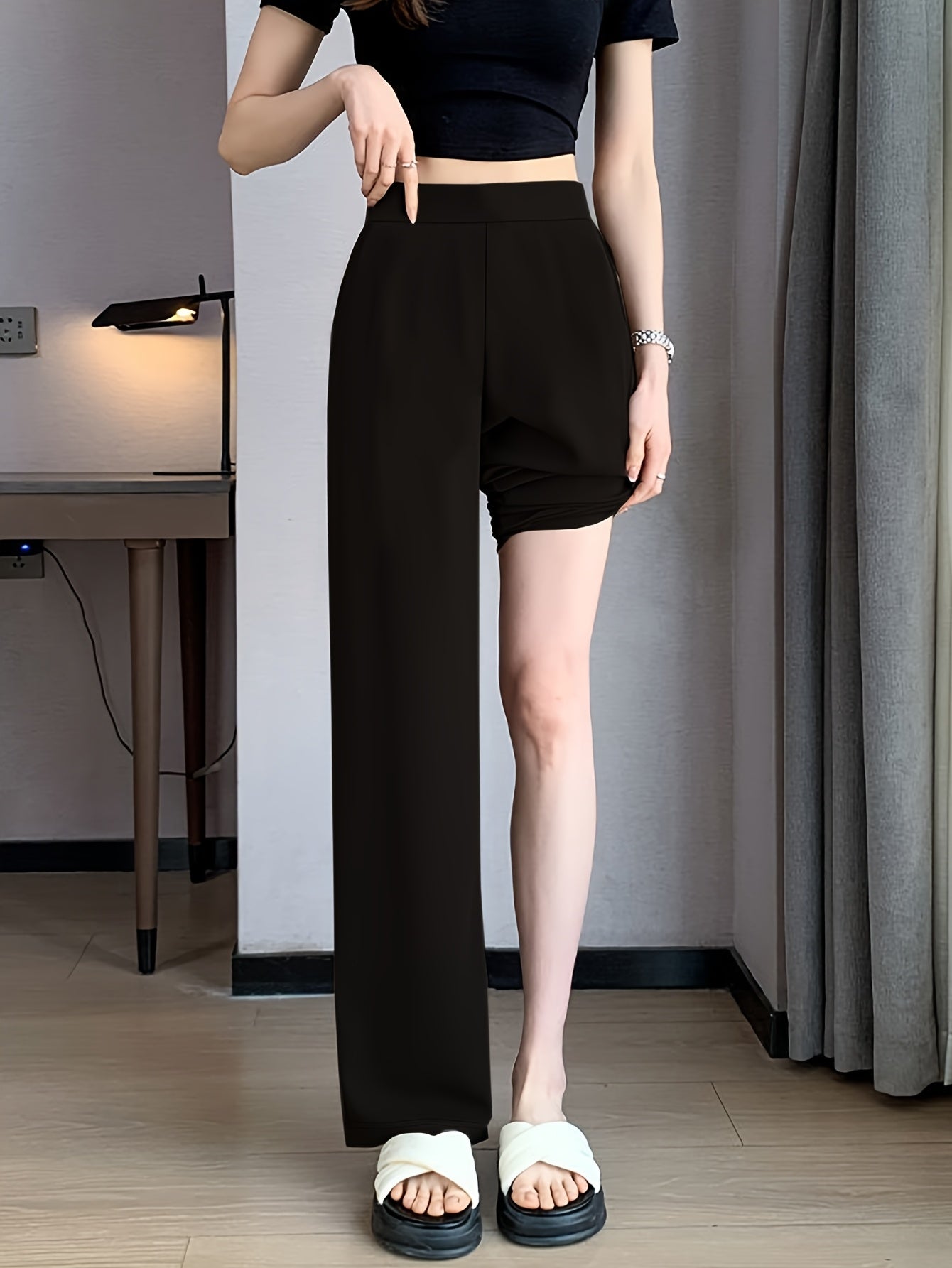 Women's Polyester Straight Leg Pants Solid Color Spring Fall Fashion