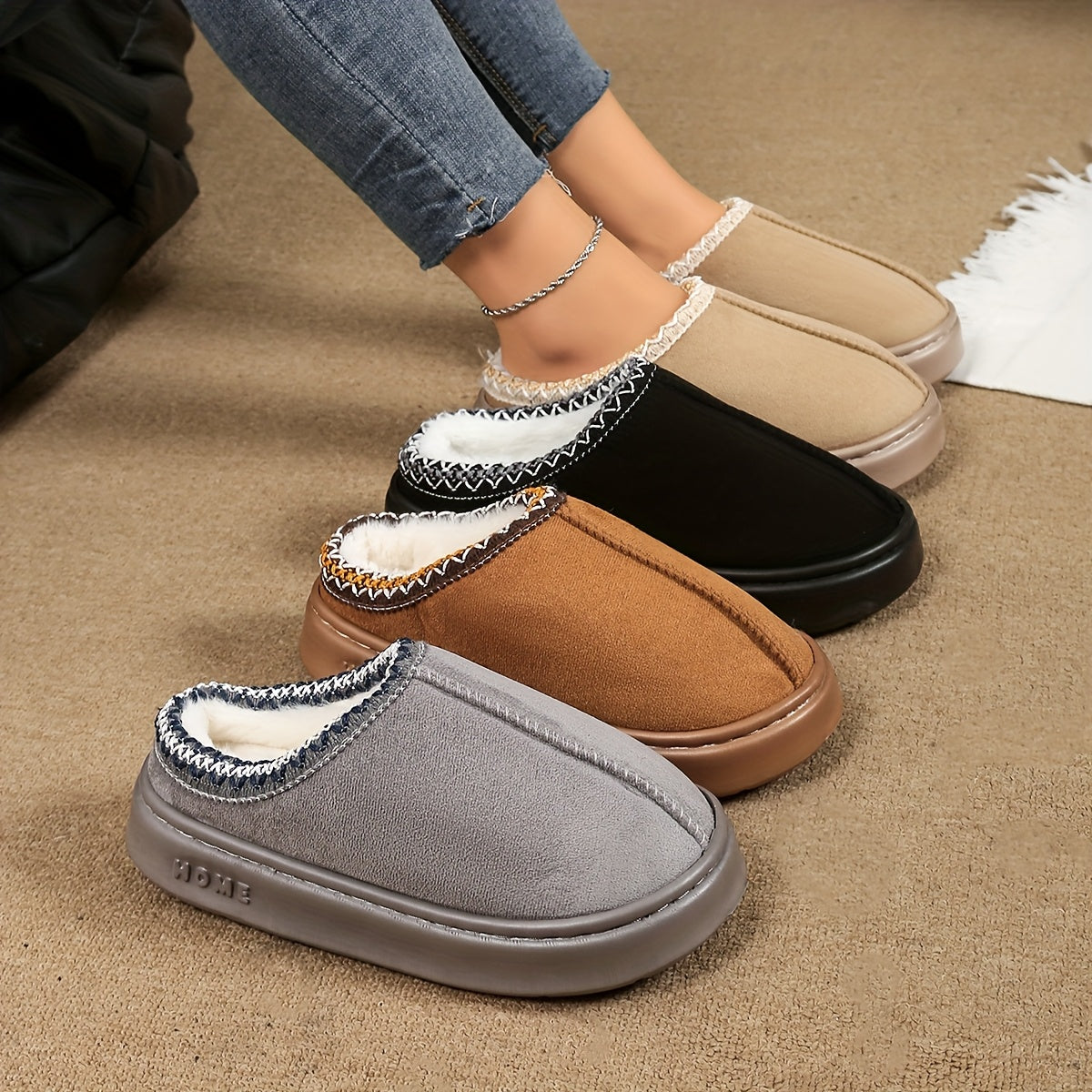 Unisex Indoor Outdoor Plush Lined Slippers Comfortable Warm Non-Slip