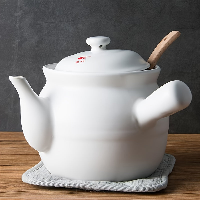 White Ceramic Medicine Cooker 104oz 71oz Gas Stove Compatible Soup Stew Pot