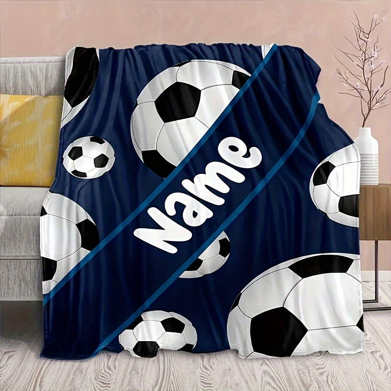 Personalized Football Flannel Blanket with Custom Name Cozy Throw for Couch Bed and Travel
