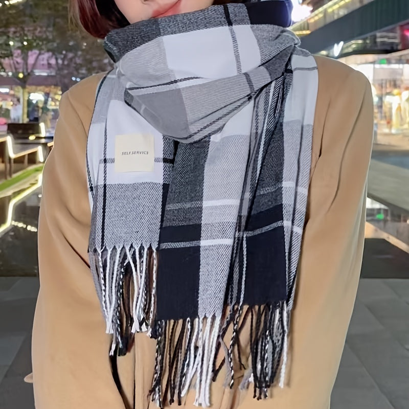 Men's Warm Fringe Hem Plaid Scarf for Winter Cold Weather Accessories