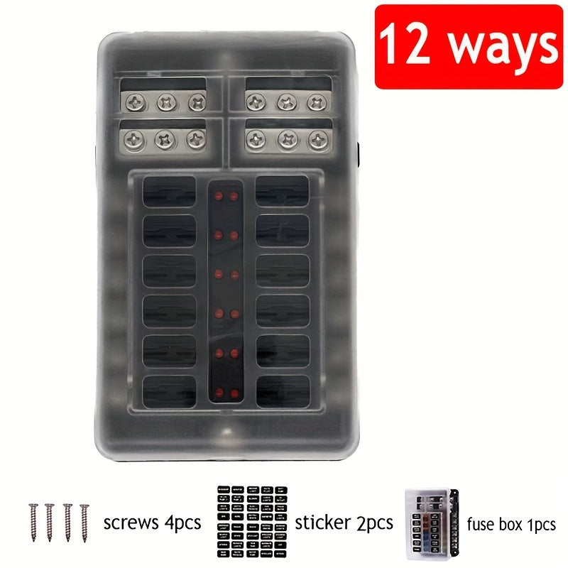 Universal Fuse Box Holder PE Durable 12V 32V 6/12 Way with LEDs