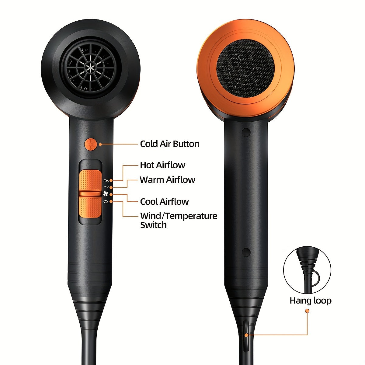 Secador de pelo profesional de iones negativos 1300W con aire frío y caliente para hogar y viajes