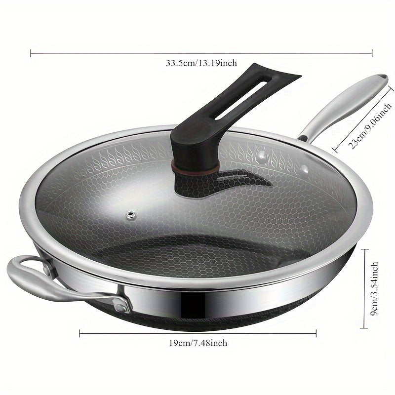 13-Inch Stainless Steel Wok Dishwasher Safe Cookware for Home Camping and Gatherings
