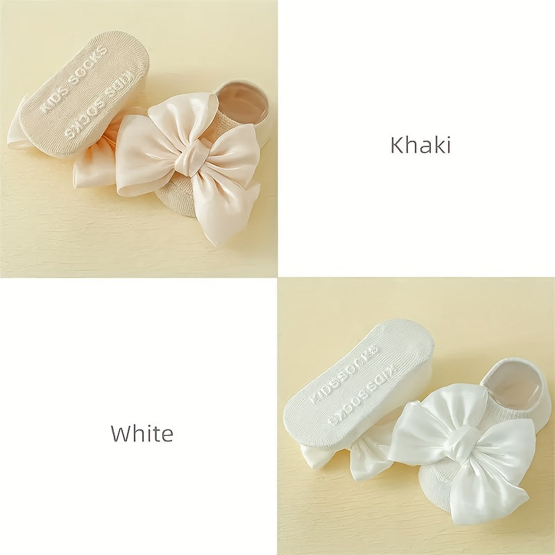 Kids Non-Slip Cotton Blend Socks with Bowknot 4-Pack All-Season