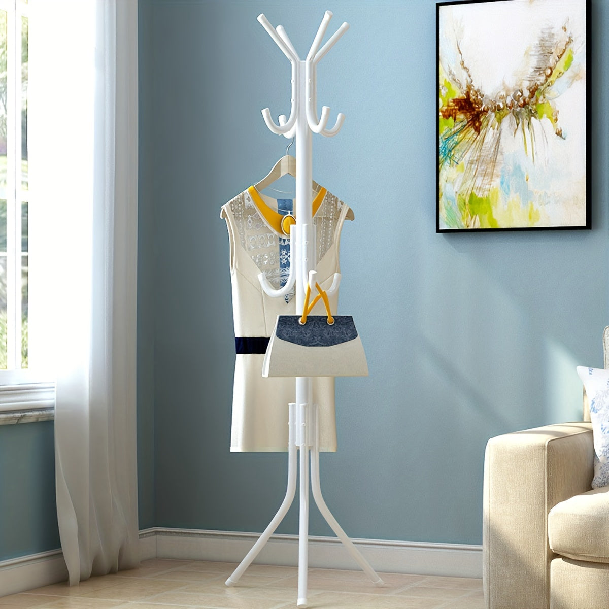 Metal Coat Rack Stand with Multiple Hooks, Modern Iron Hall Tree for Clothes and Handbags