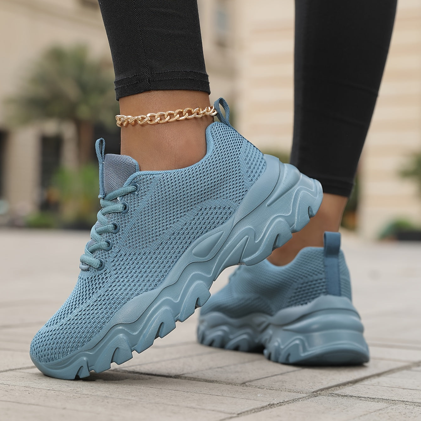 Women's Lace Up Casual Sneakers Platform Breathable Mesh Running Shoes