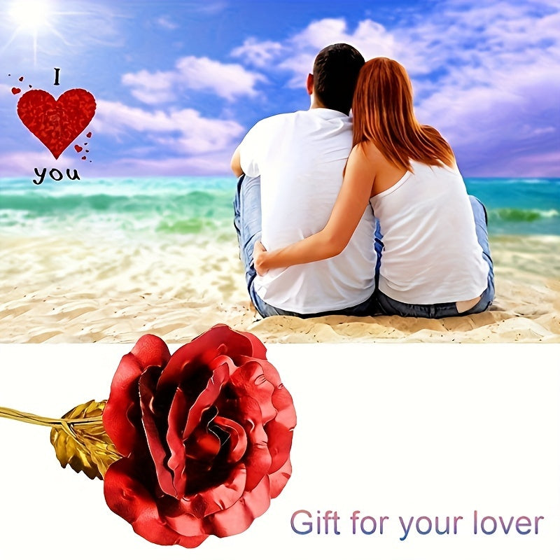 Juego de 2 rosas de oro artificial con base de amor arcoíris y rosas galaxia