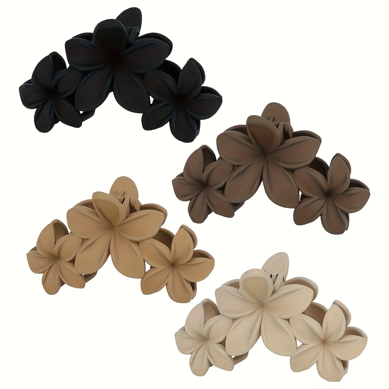 Set of 4 Vintage-Style Matte Flower Hair Clips Large Floral Hair Claws for Women