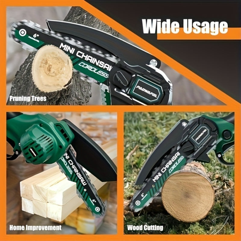 Cordless Chainsaw 15.24cm Mini Electric Battery Operated for Wood Cutting Tree Trimming