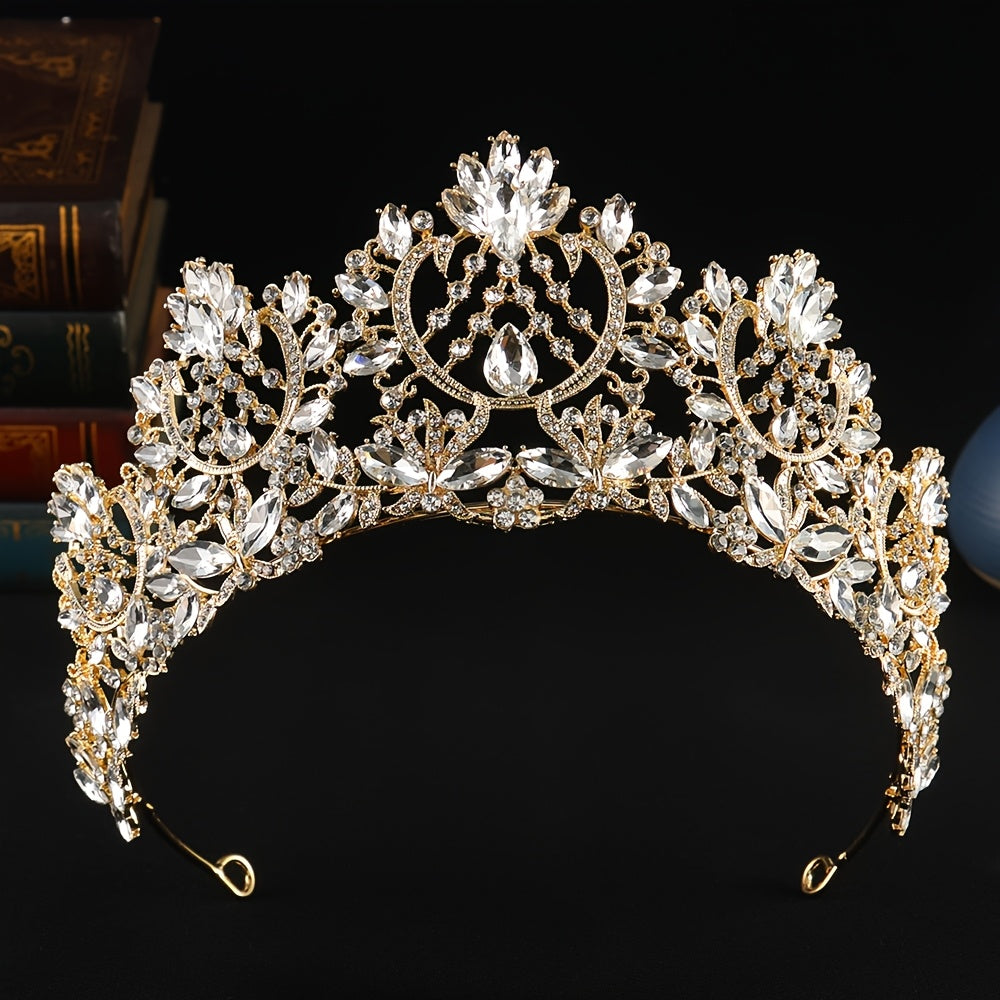 Red and Gold Crystal Tiara Headband for Weddings and Events Elegant Rhinestone Accessory