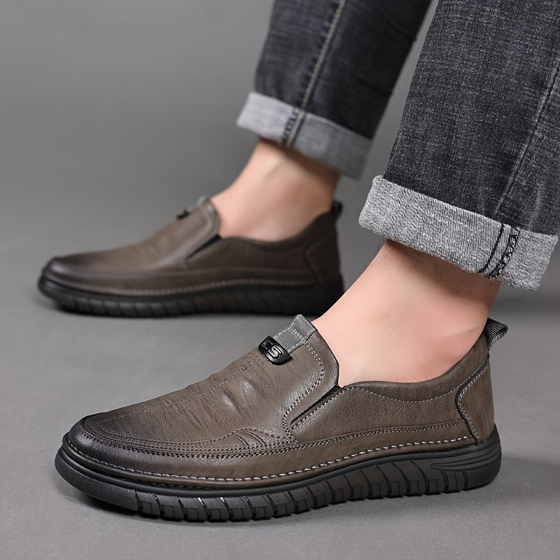 Men's Casual Slip-On Loafers Rubber Grip Solid Color Spring Fall PU Leather Upper