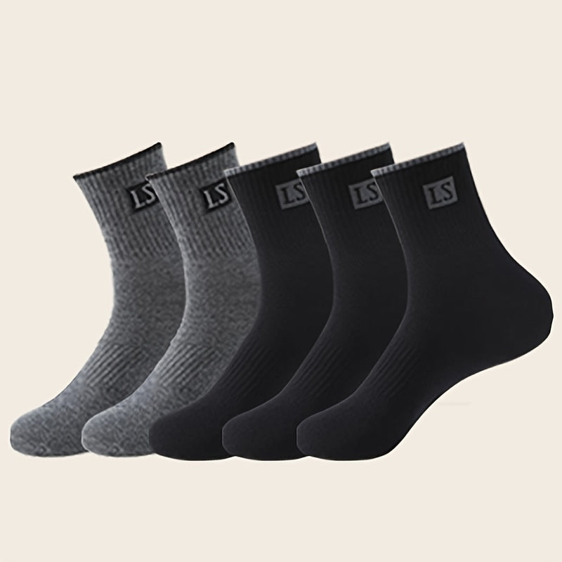 Set of 5 Men's Striped Thermal Crew Socks Breathable Knit Polyester