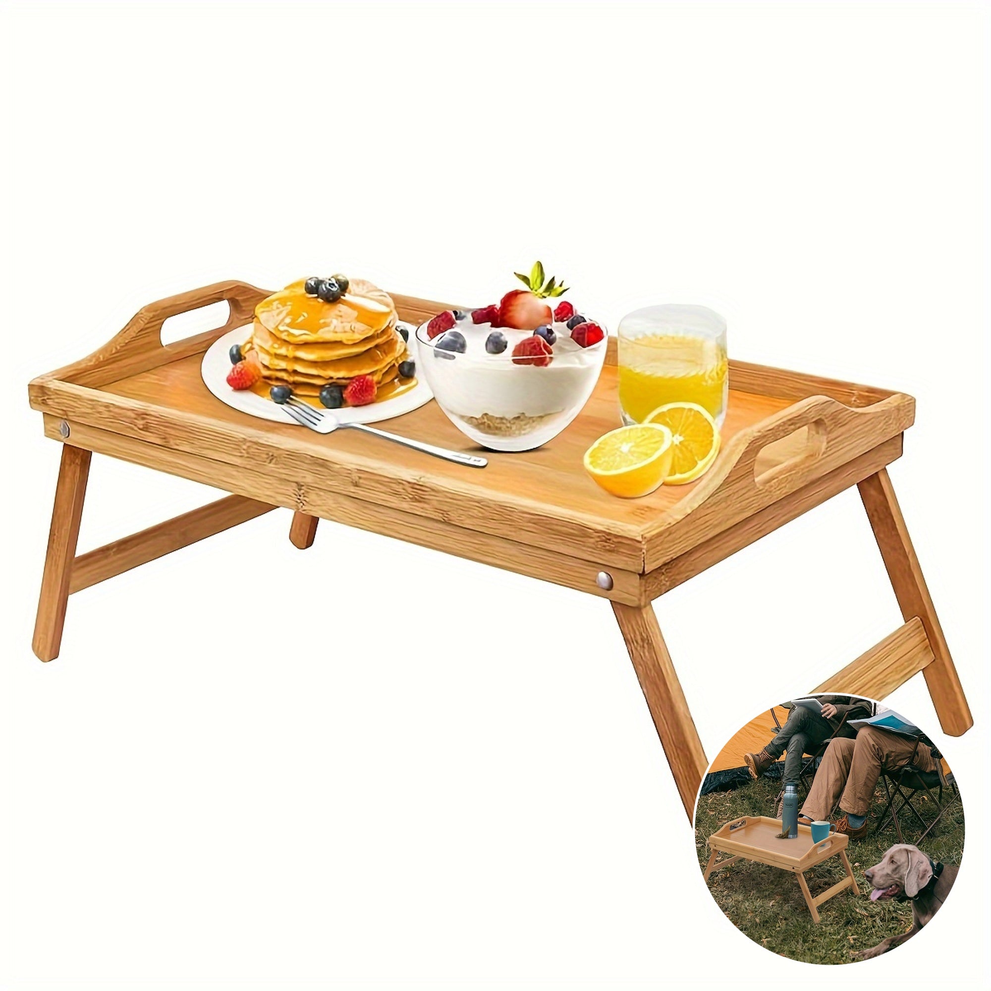 Wooden Bed Tray with Folding Legs for Breakfast Snacks Work and Study in Bed or Sofa